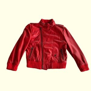 Red Leather Motorcycle BomberJacket